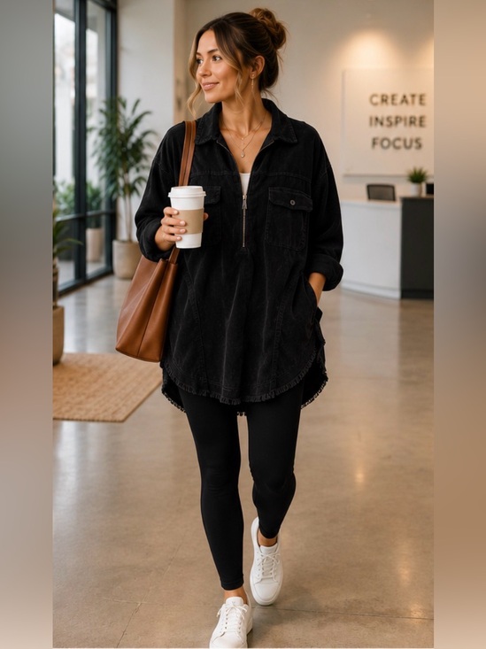 offline by aerie Tops - Aerie 🖤 OFFLINE Black Corduroy Quarter Zip Tunic Shacket NWT